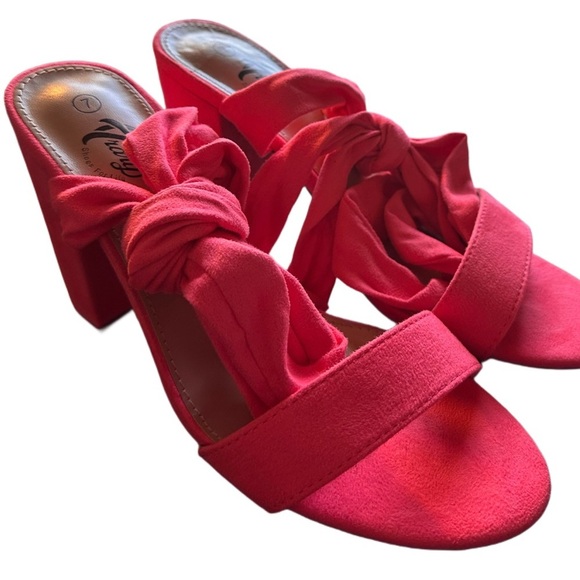 NEW TRARY PINK CHUNKY HEELS STRAPPY OPEN TOE COMFORTABLE TIE UP HEELS SIZE 7 - Picture 5 of 11